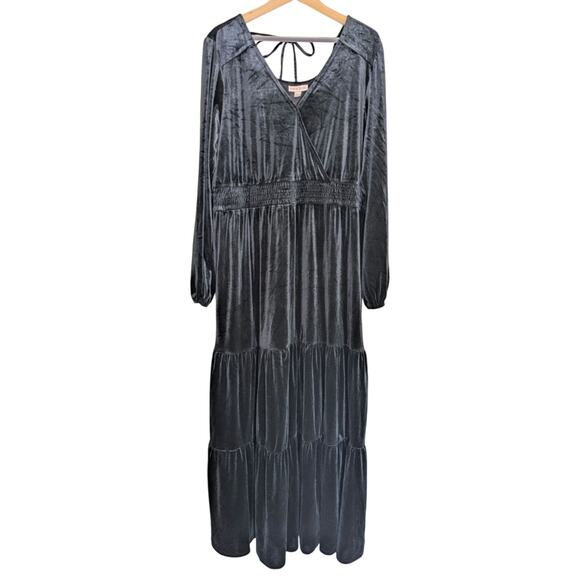Knox Rose Black Velvet Tiered Maxi Dress Women XXL Gothic Boho Holiday Romantic - Picture 1 of 11